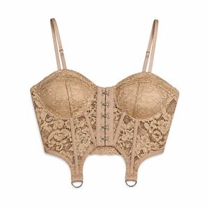 Beige Lace Corset Bustier Boned Hook‎ Eye Going Out Top Medium
